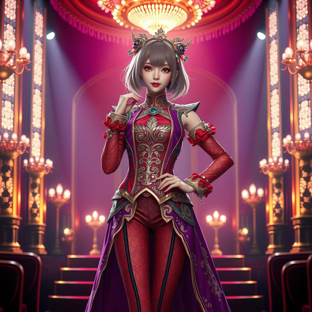 Formally Attired Idol Character in Luxurious Stage Setting