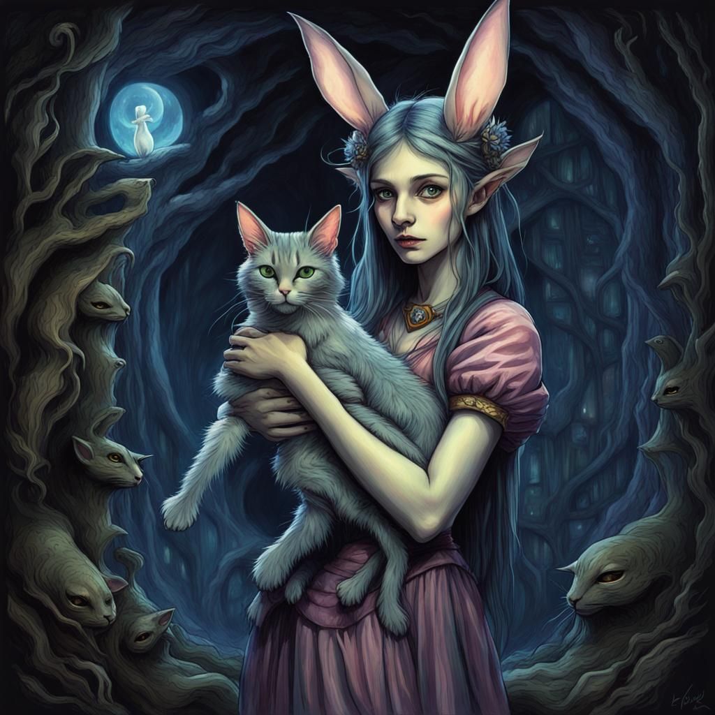 Whimsical Horror Fey Princess Sera with Shadowy Protector Cr...