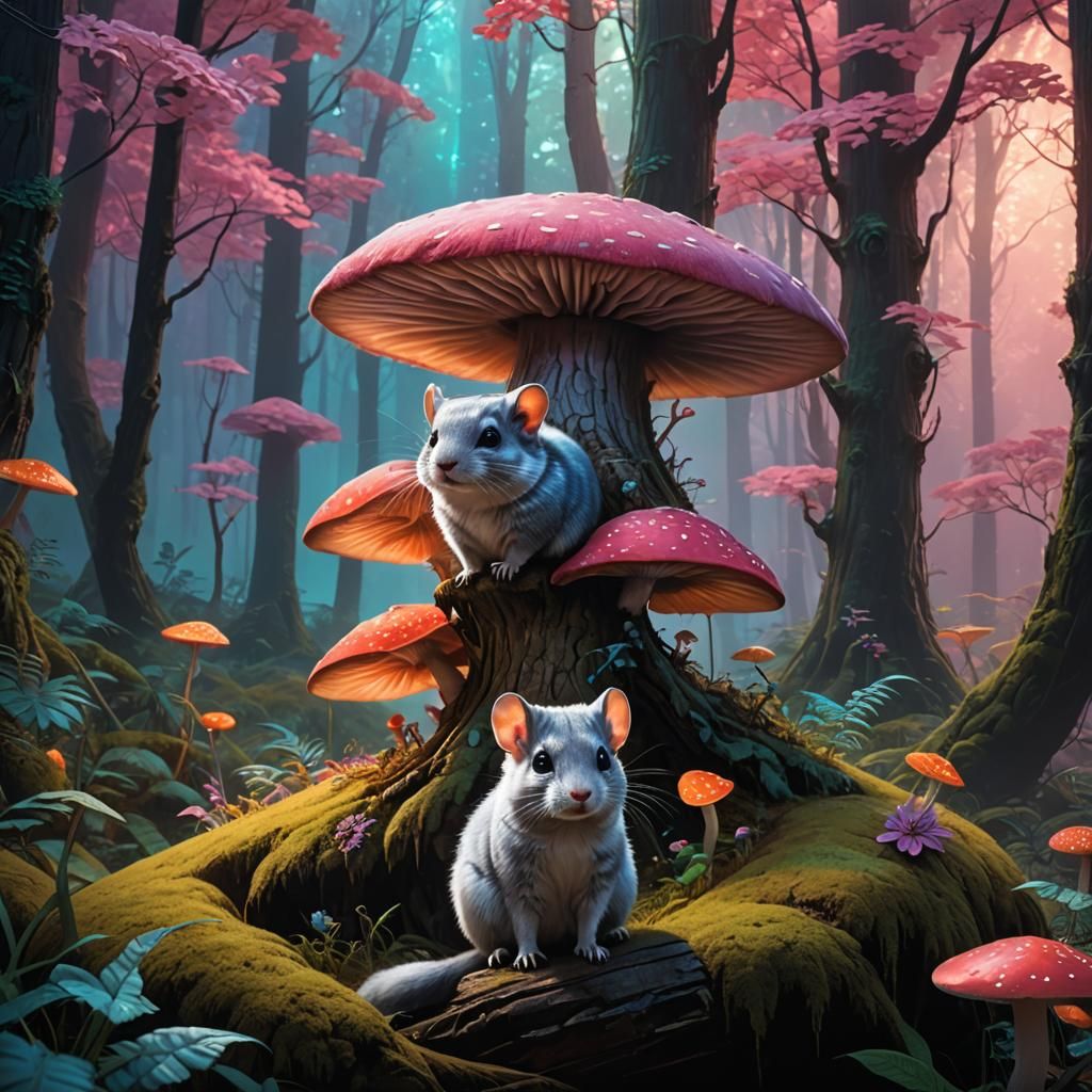 Mystical Fusion of Chinchilla and Ferret in Vibrant Iridesce...