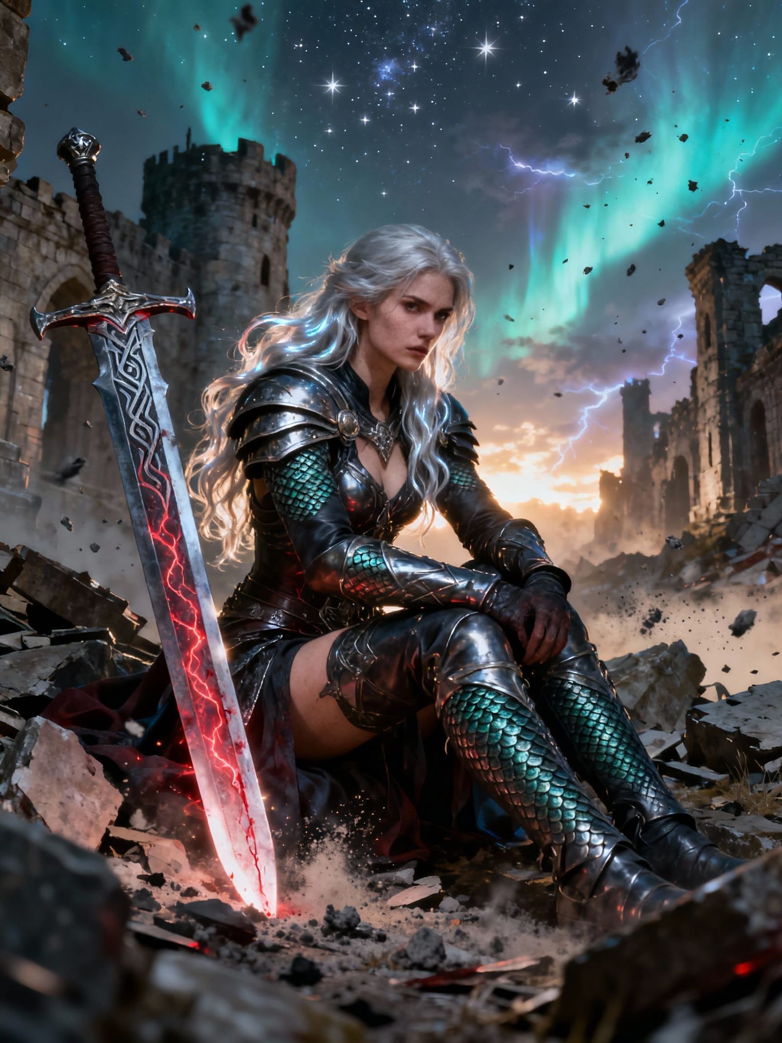 Mythpunk Valkyrie in Ruined Fortress, Sacred Apocalypse