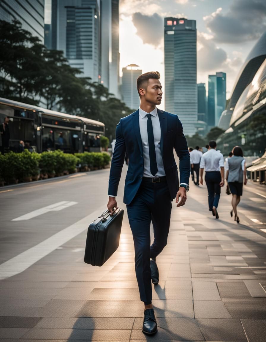 Young man in business suit in Singapore