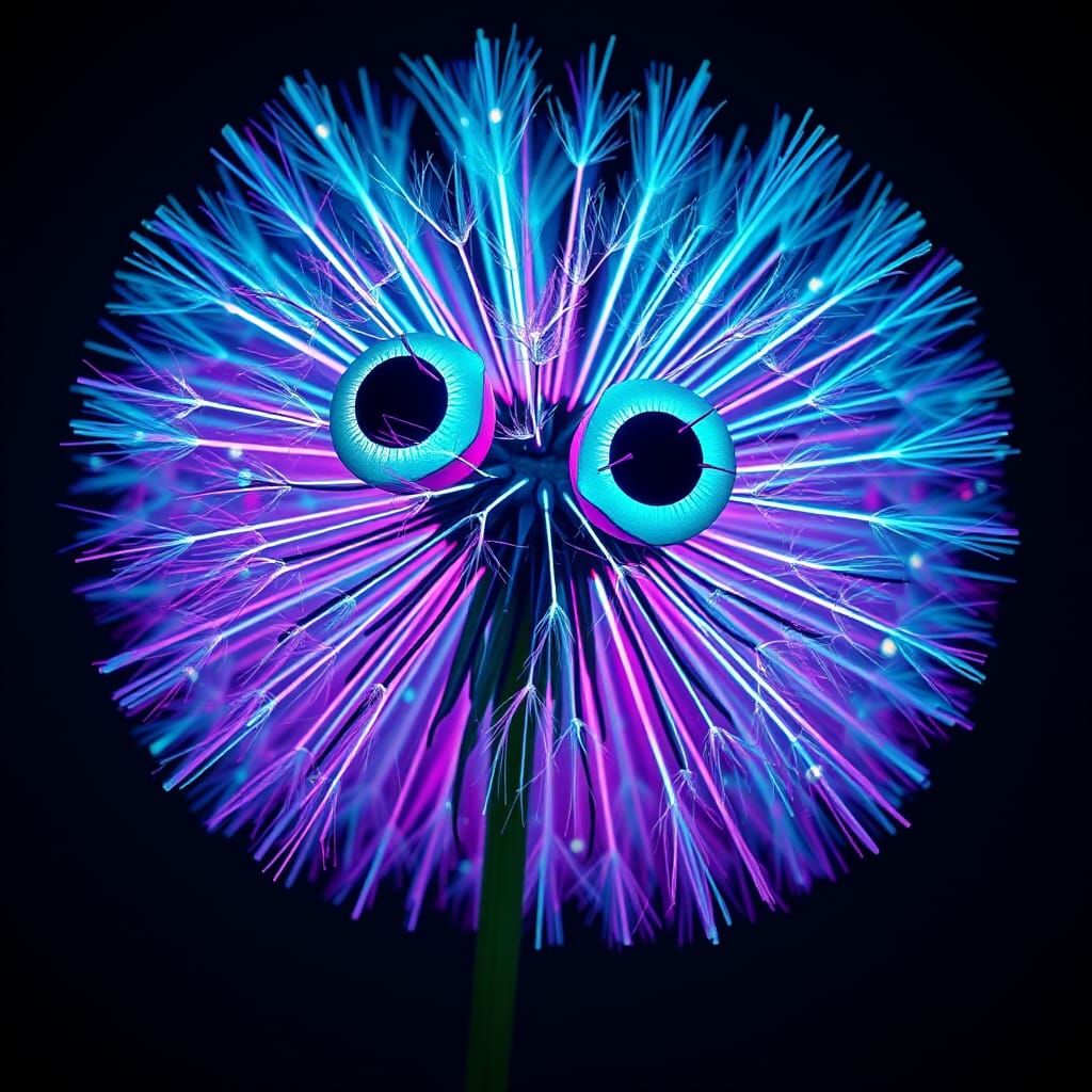 Fluorescent Dandelion with Cyberpunk Style