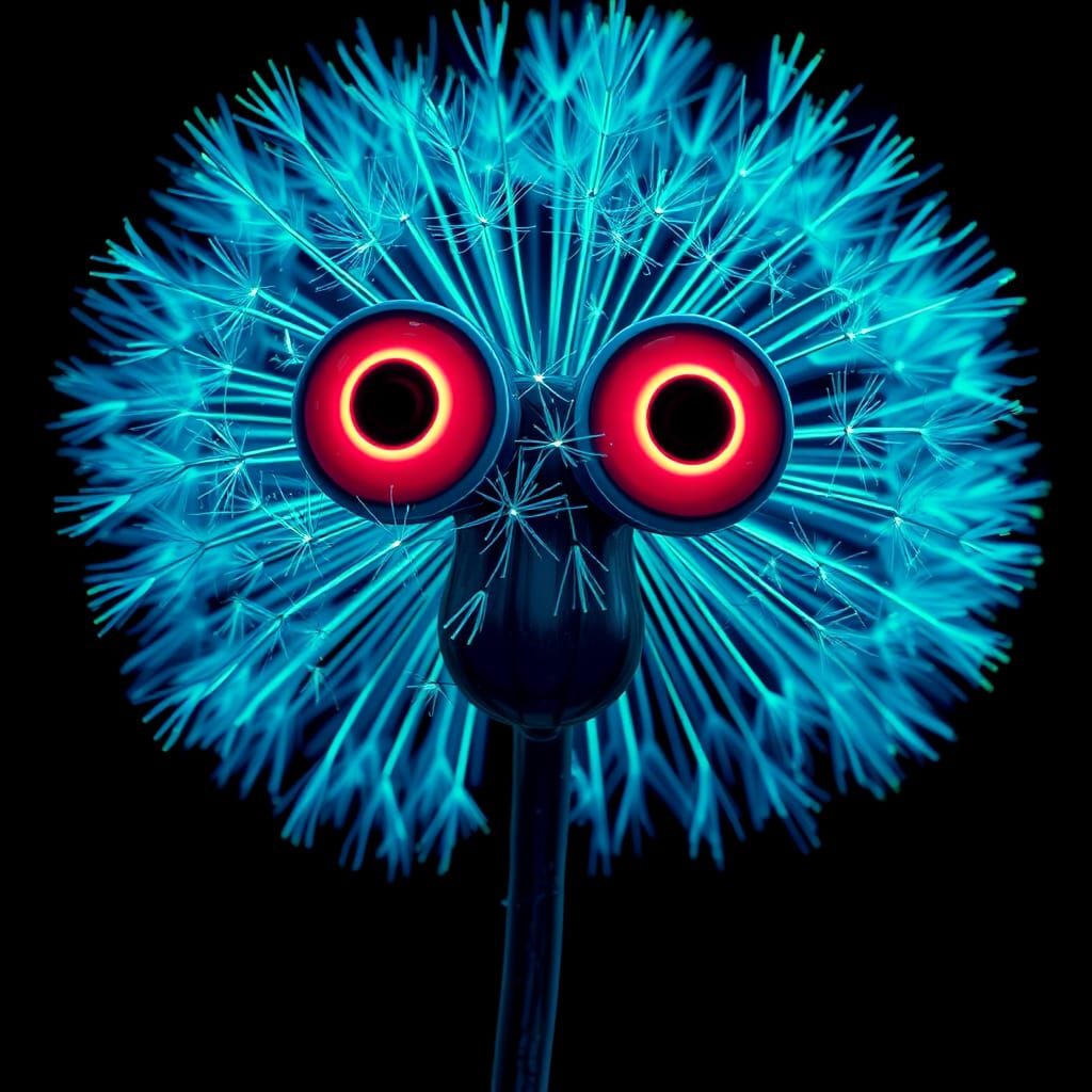 Cyberpunk Dandelion with Neon Accents