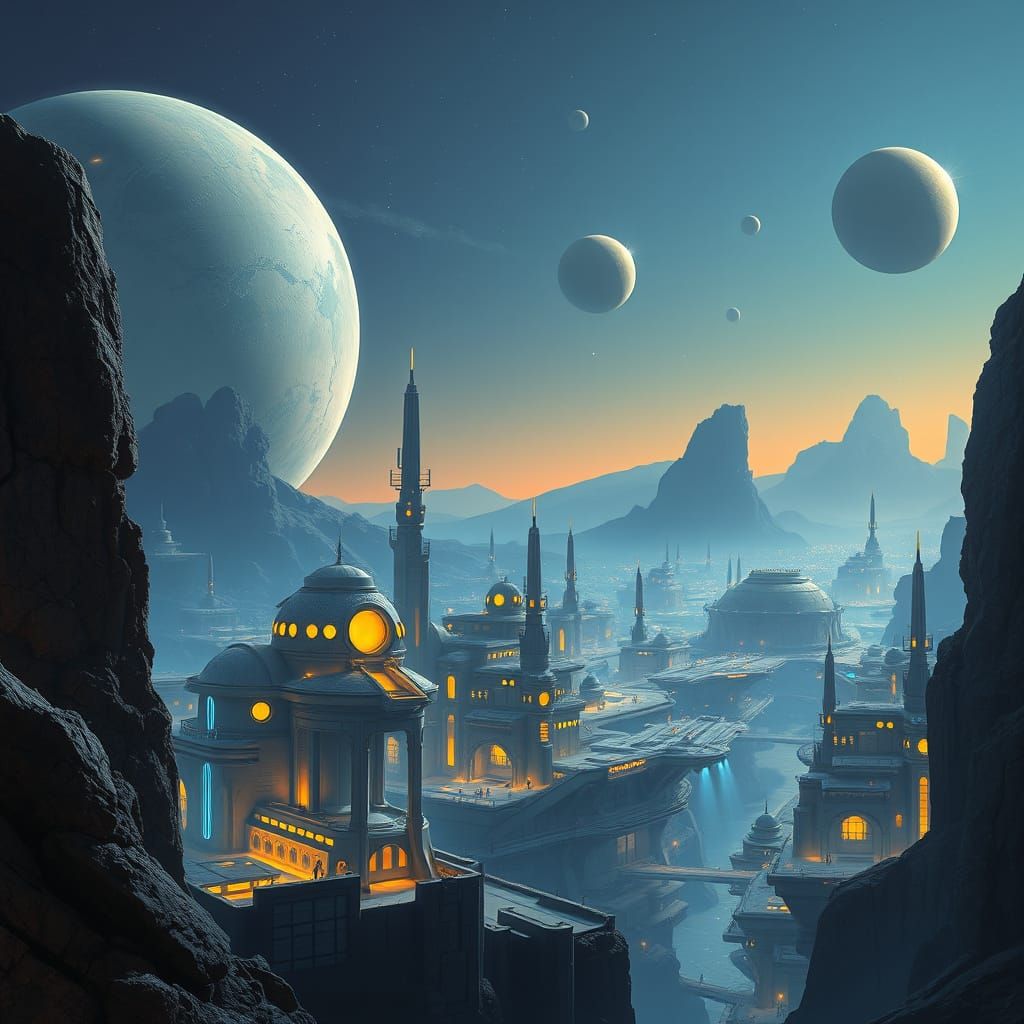 Serene Sci-Fi Cityscape Inspired by Syd Mead