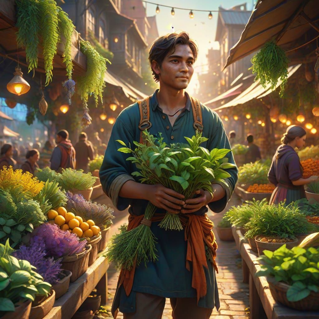 Fantasy Market Scene with Herbs in Unreal Engine 5