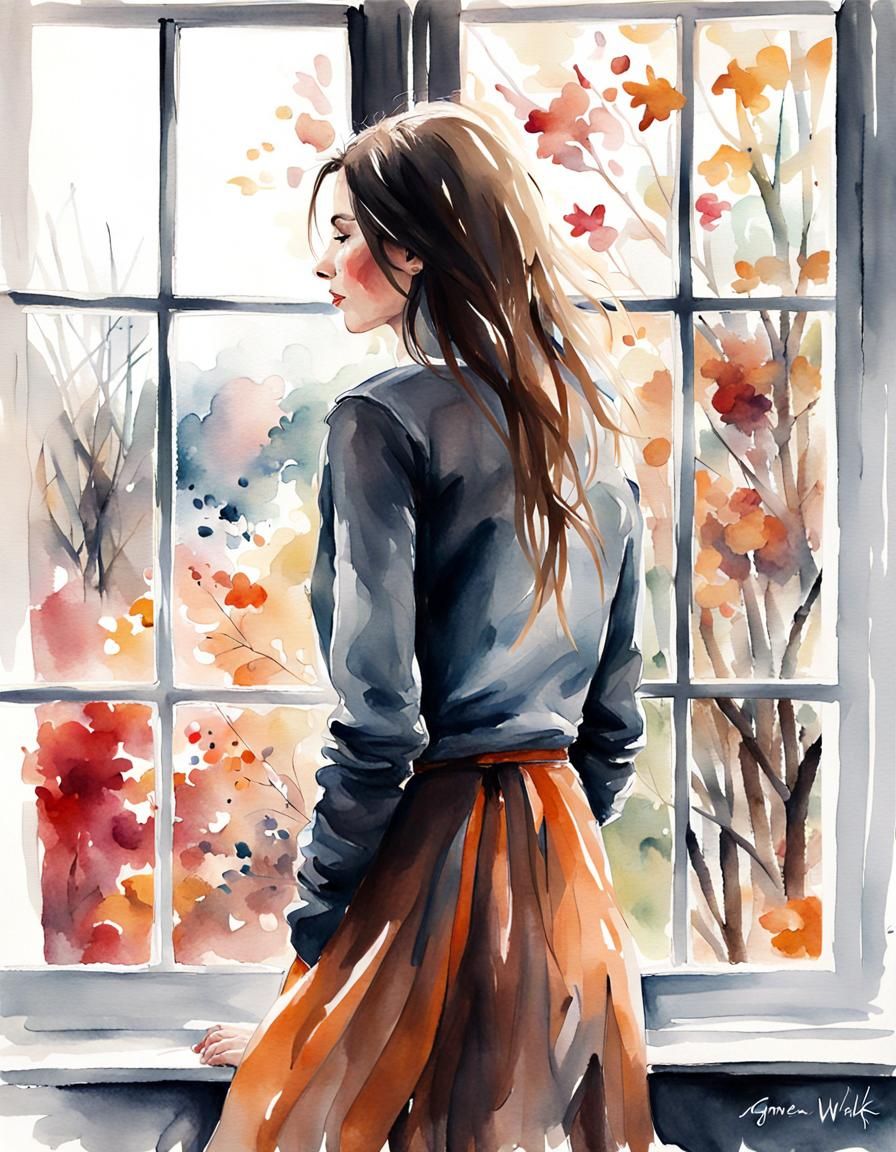 Harmonious Autumn Scene in Watercolor Style