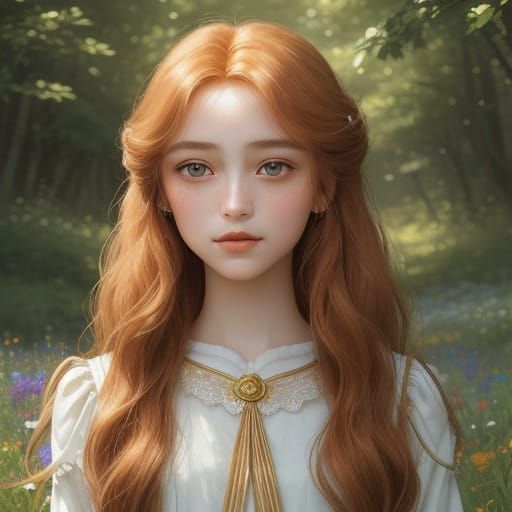 Enchanting Young Goddess in Serene Meadow