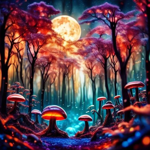 Bioluminescent Forest Clearing with Glowing Insects