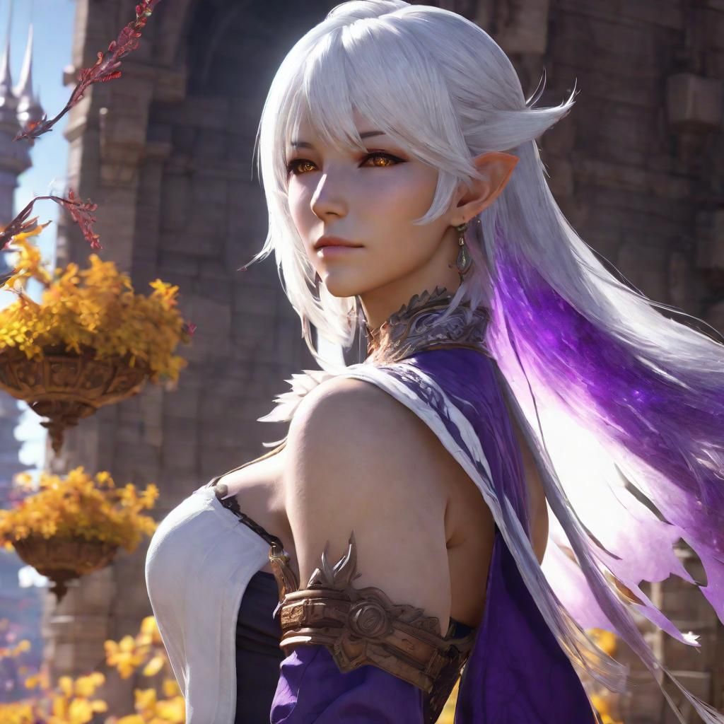 Surreal White Au Ra Goddess in Dark Fantasy Style