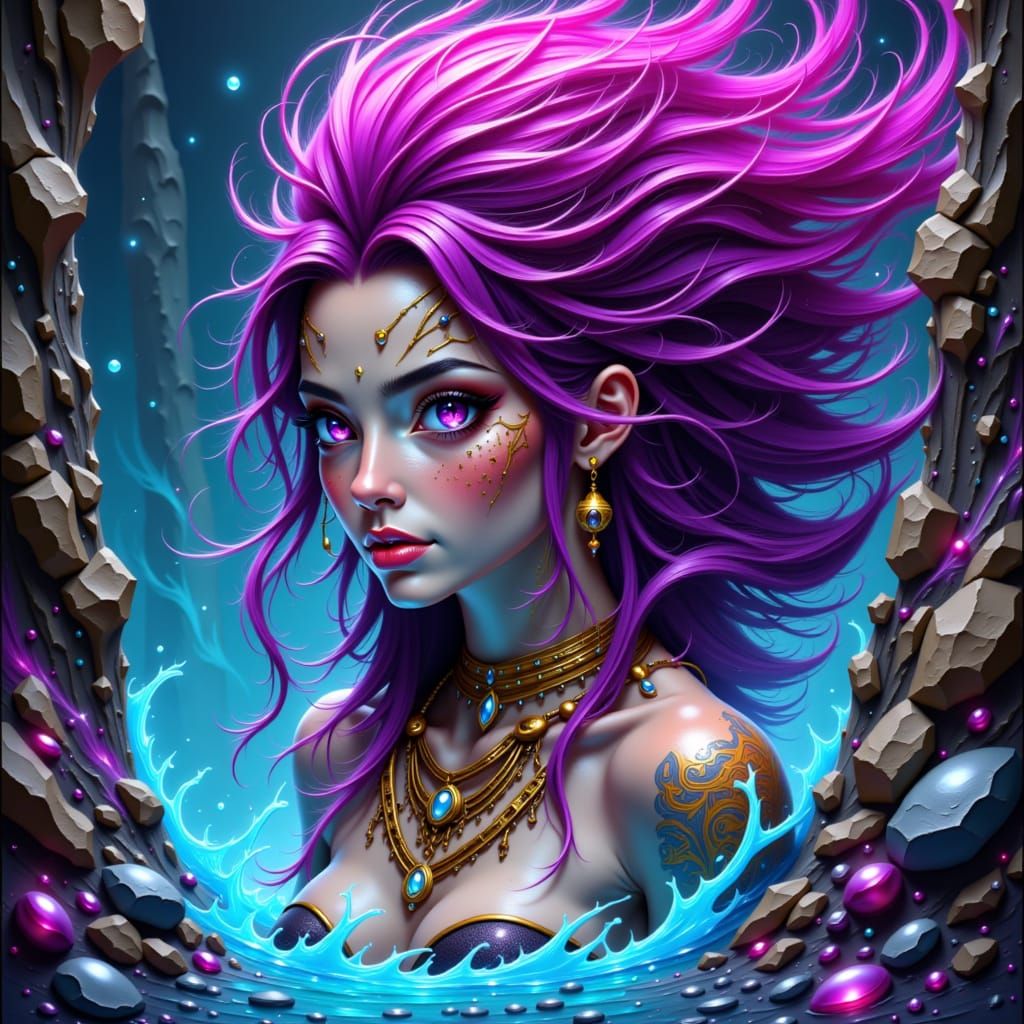 Fierce Pirate Queen with Bioluminescent Water, in Punk Style