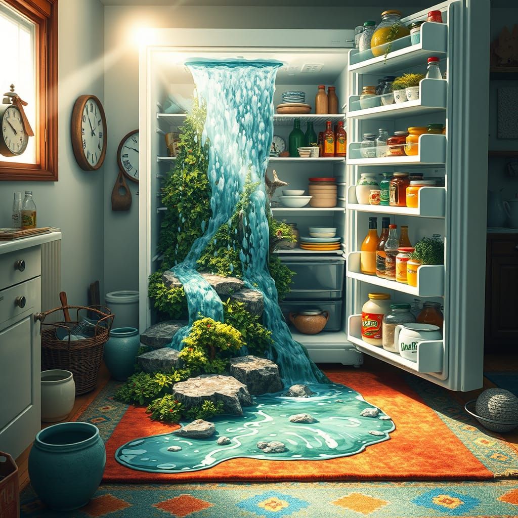 Kitchen Rainforest: A Whimsical Refrigerator Waterfall