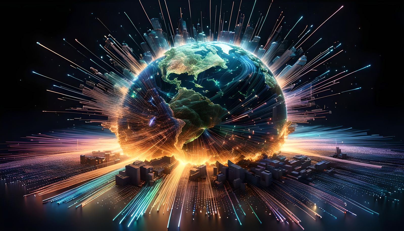 Epic Panoramic Scene: Exploding Fibre Optic Infrastructure a...