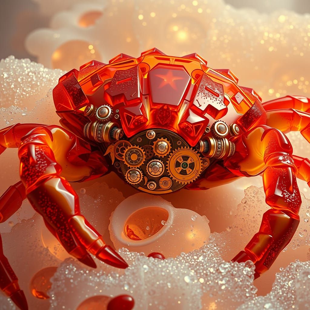 Gummy Clockwork Crab in a Neon Futuristic Style
