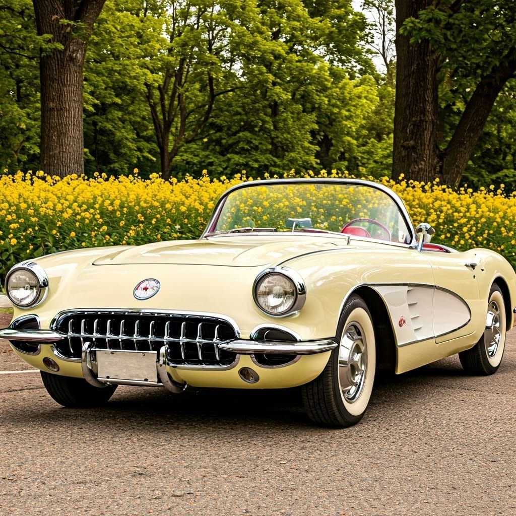 Classic Chevrolet Corvette in Light-Yellow Chrome Accents
