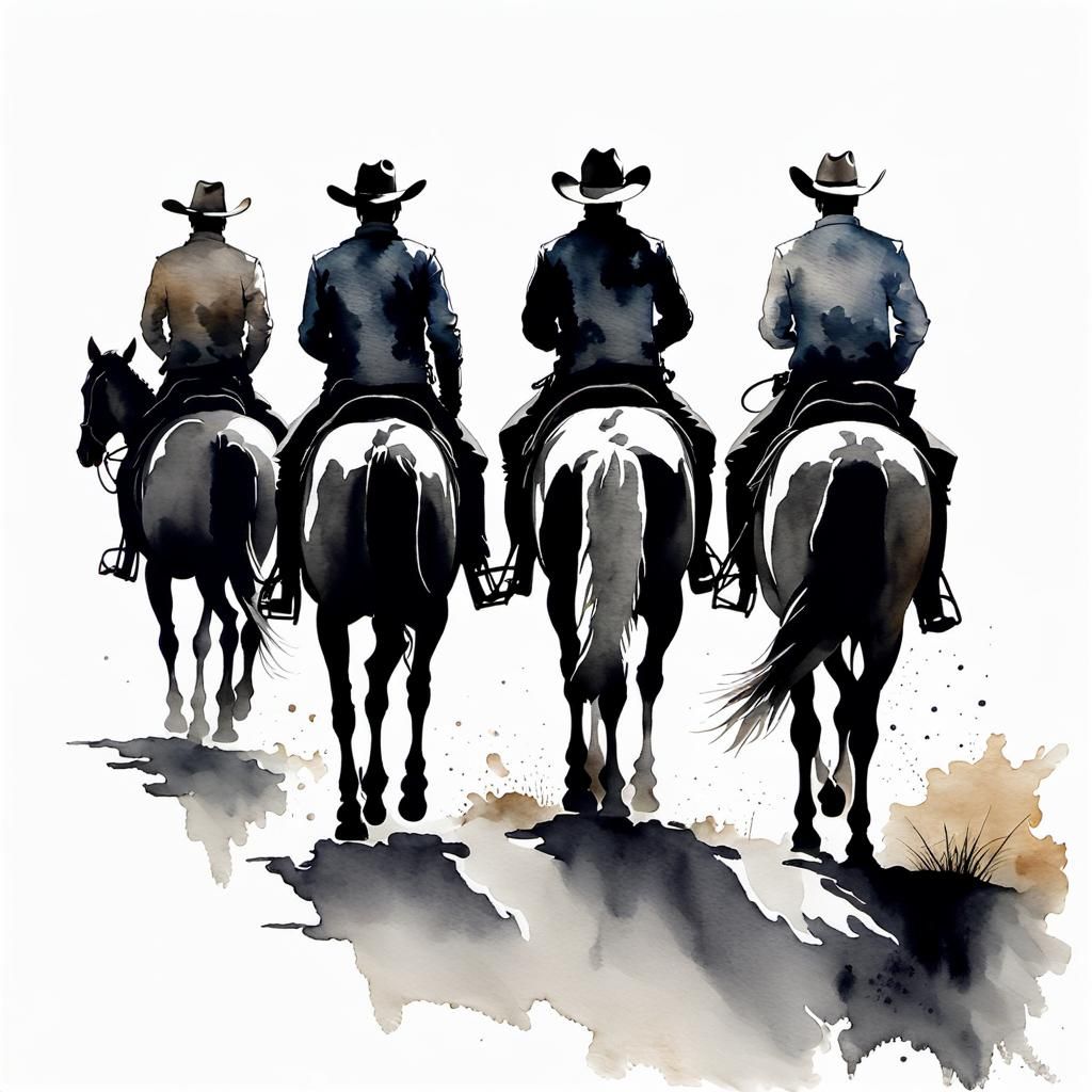 Cowboys Ride into the Sunset in Whimsical Watercolor