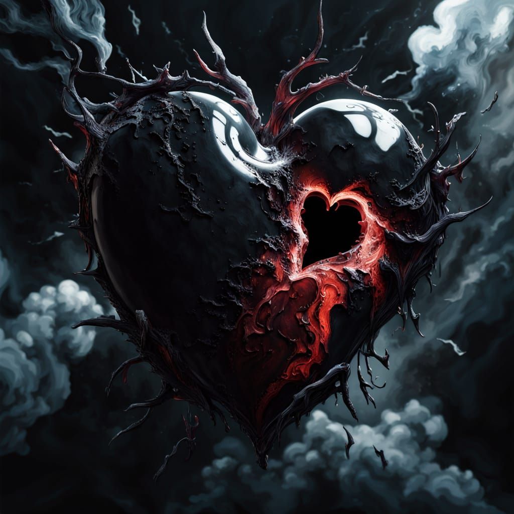 Surreal Obsidian Heart in Void, Crimson Veins Glowing