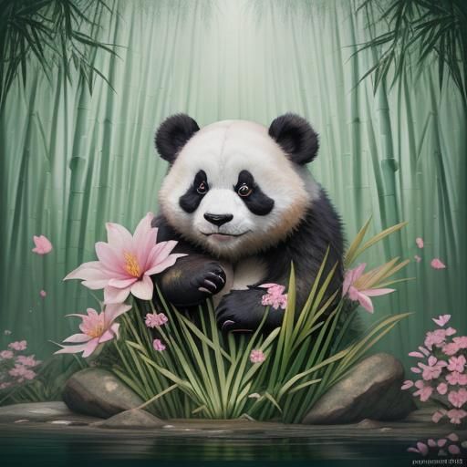 Whimsical Watercolor Panda in Enchanted Bamboo Haven