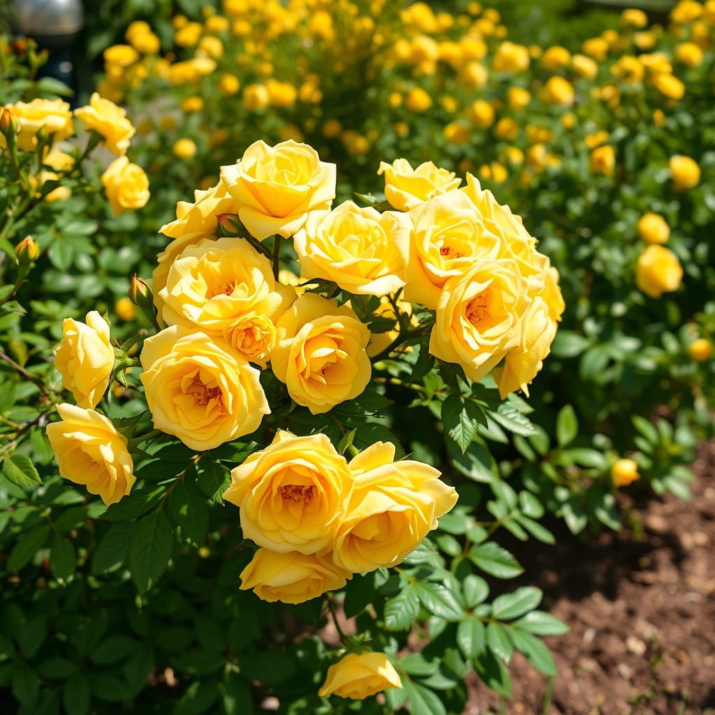 Impressionist Yellow Roses in a Sunlit Garden