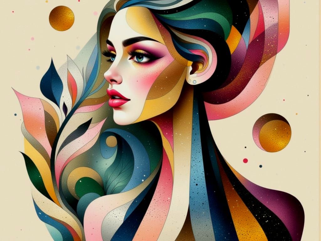 Elegant Geometric Portrait of a Woman in Cubist Style
