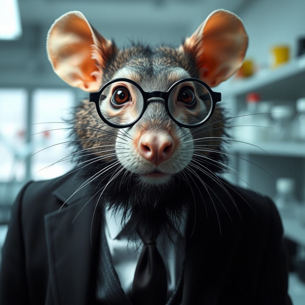 Rat Businessman Emerges from Modern Laboratory