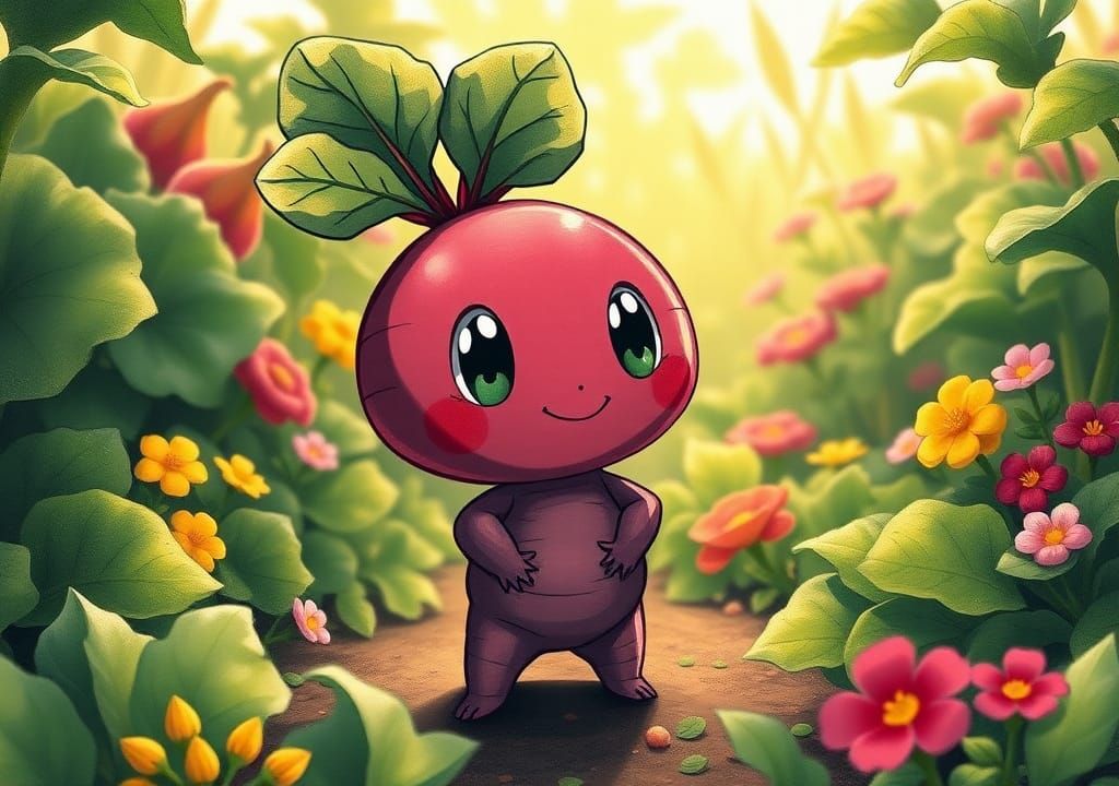 Wholesome Beetroot Pokémon in Vibrant Vegetable Garden