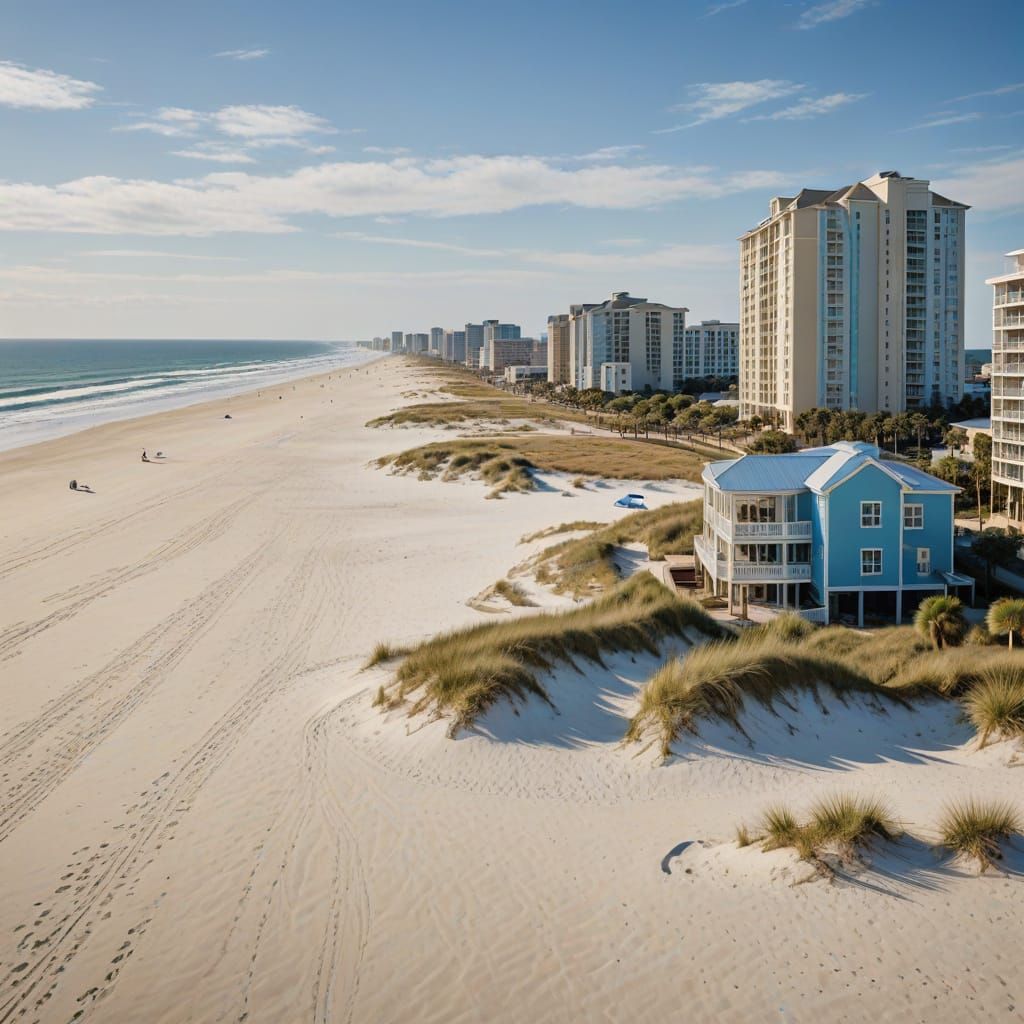 Vibrant Watercolor-Inspired Myrtle Beach Scene with Modern H...