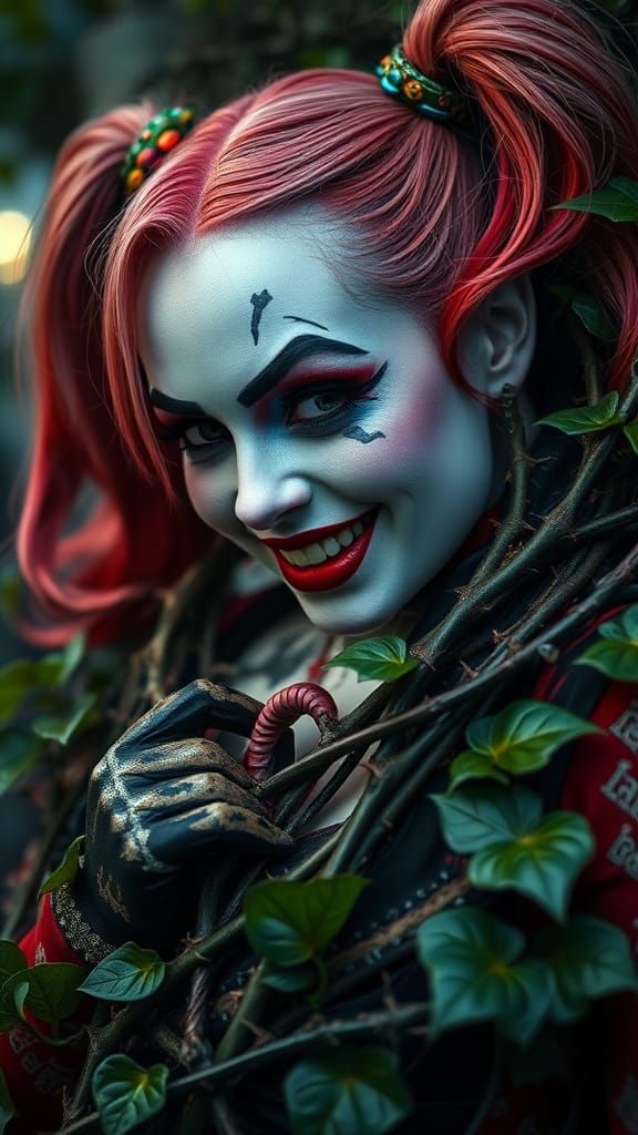 Harley Quinn in Thorny Vines: A Horror Portrait