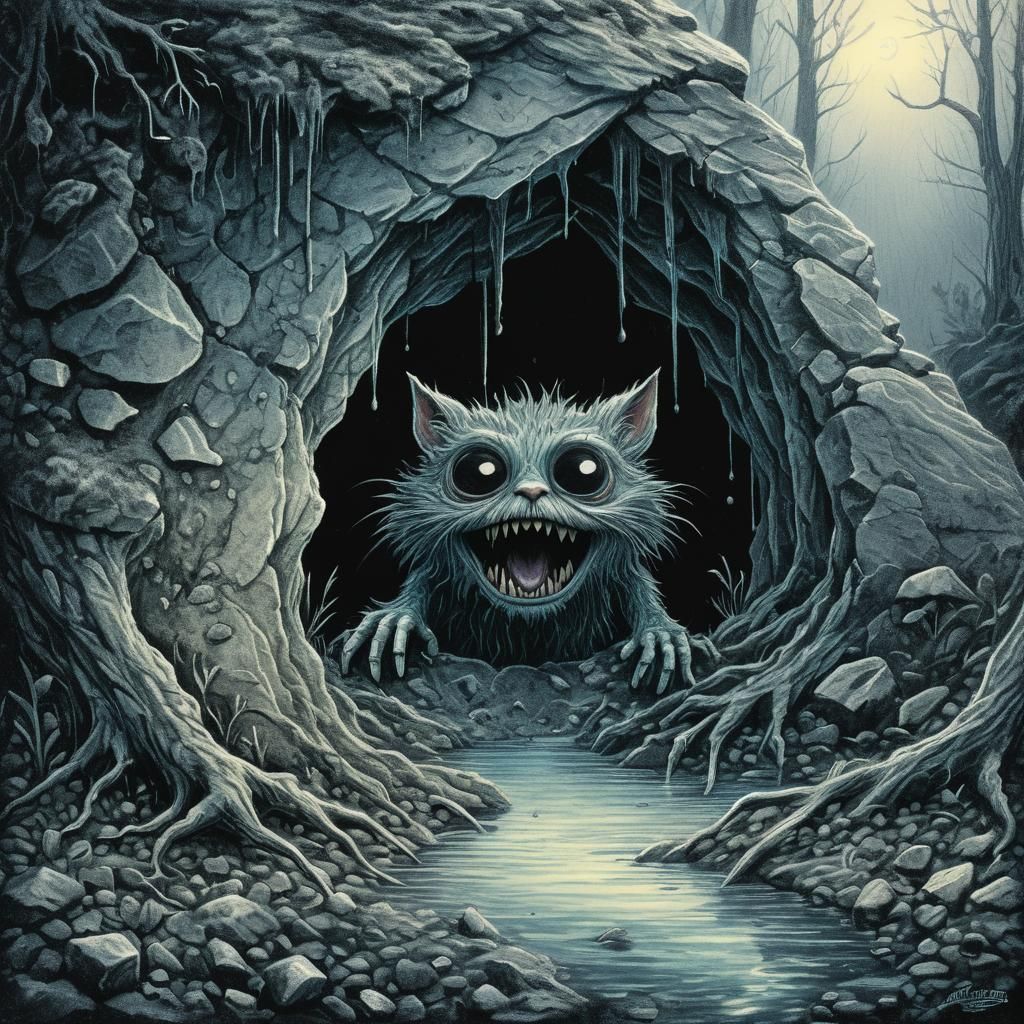 Scared Creature: Double Exposure in Ethereal Fantasy Style