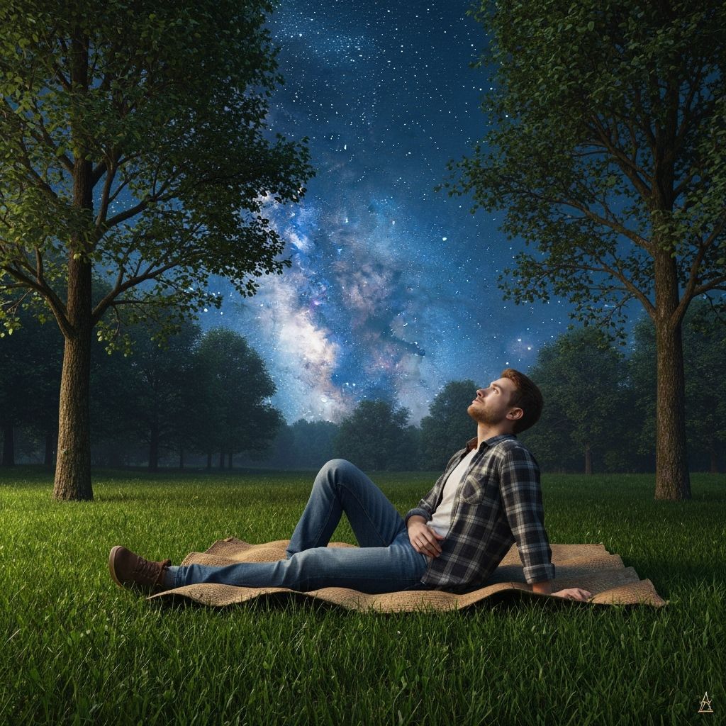 Man Gazing at Starry Sky at Campsite