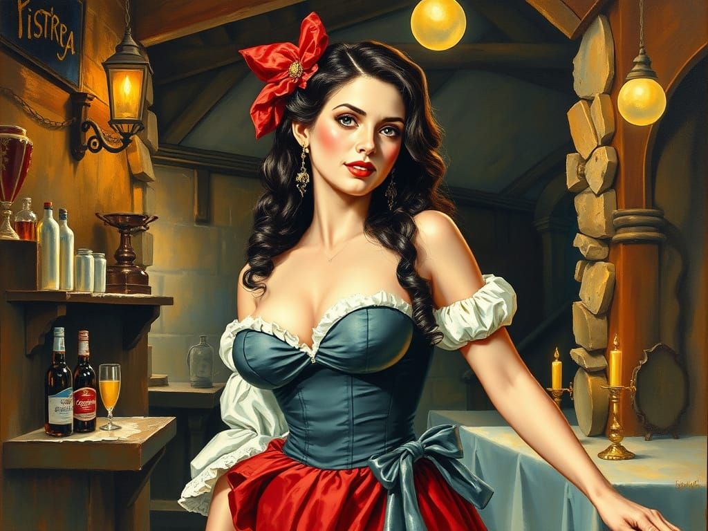 Medieval Tavern Maid in Pin-Up Style Art