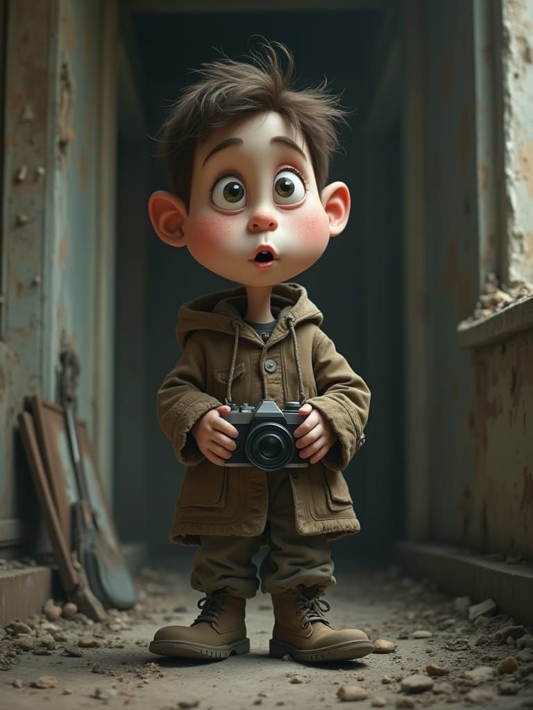 Creepily Captivating Claymation Caricature of Startled Boy