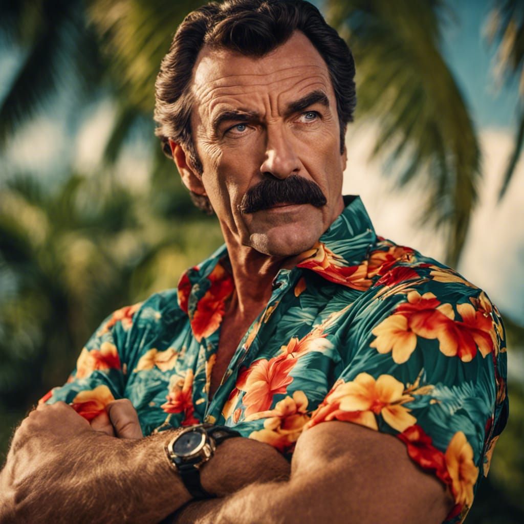 Tom Selleck as Magnum P.I. in Hawaiian Shirt