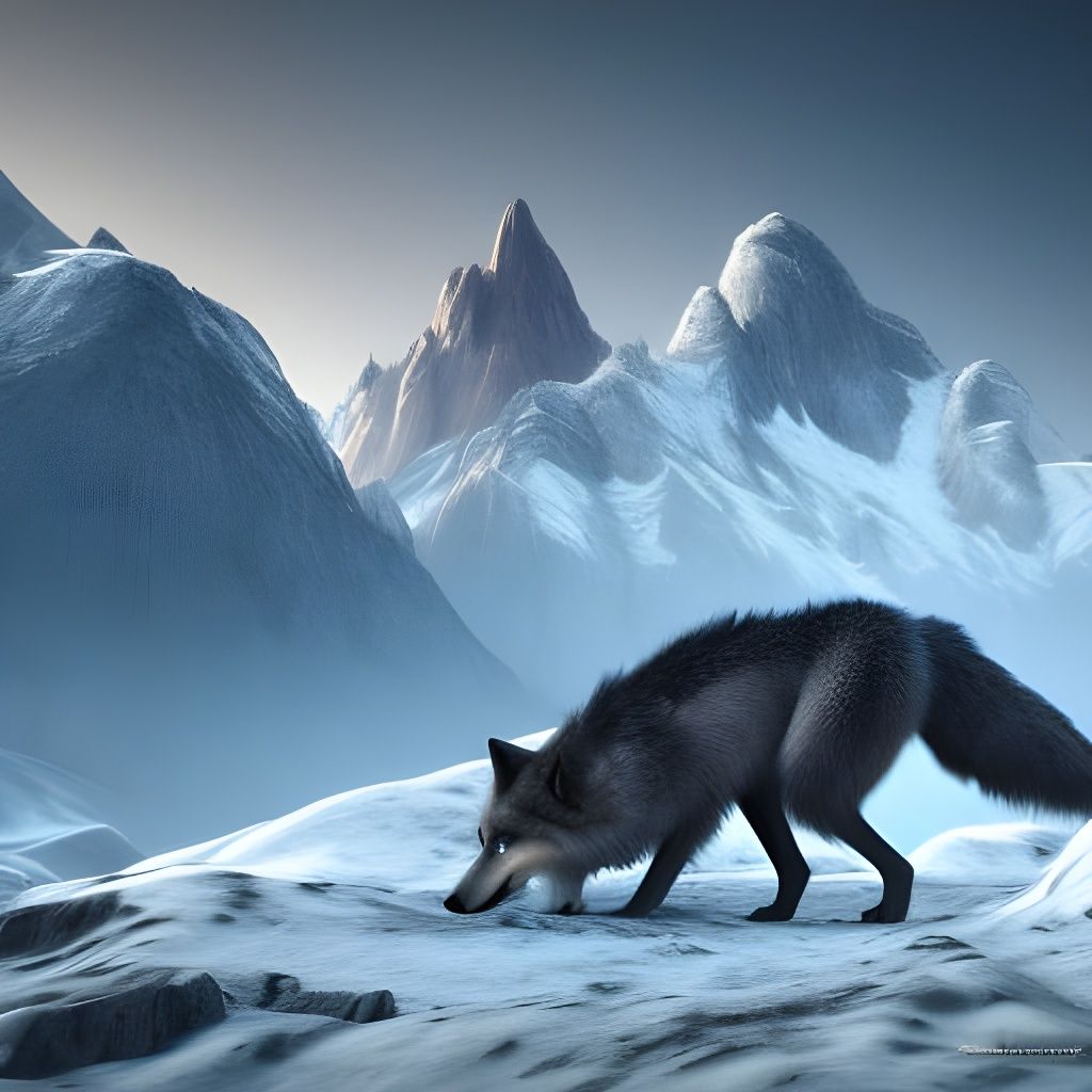 Hyperrealistic Wolf in Breathtaking Mountain Landscape