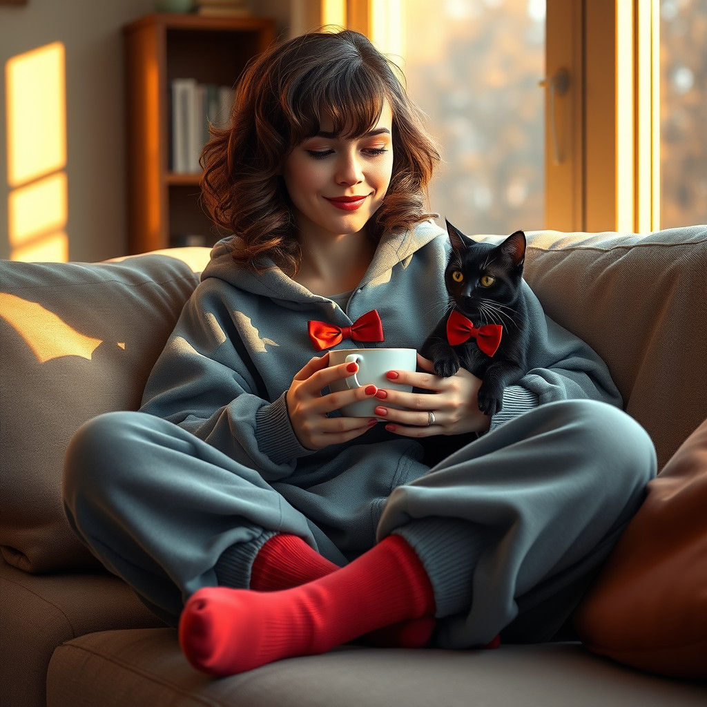 Cozy Autumn Afternoon with Whimsical Feline Companion