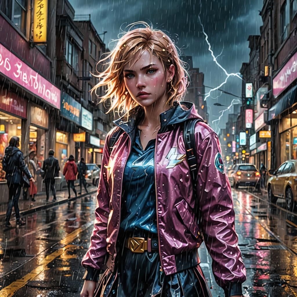 Magical Girl Lightning in Vibrant Cityscape