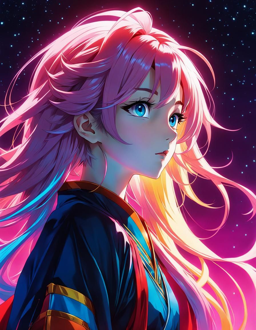 Vibrant Anime Goddess Radiates Midnight Glow