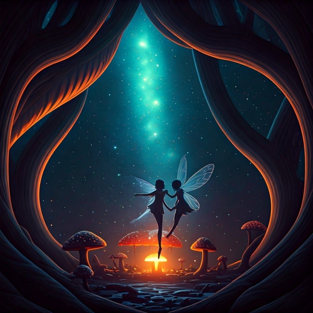 Mystical Fairies Dance in Cosmic Forest