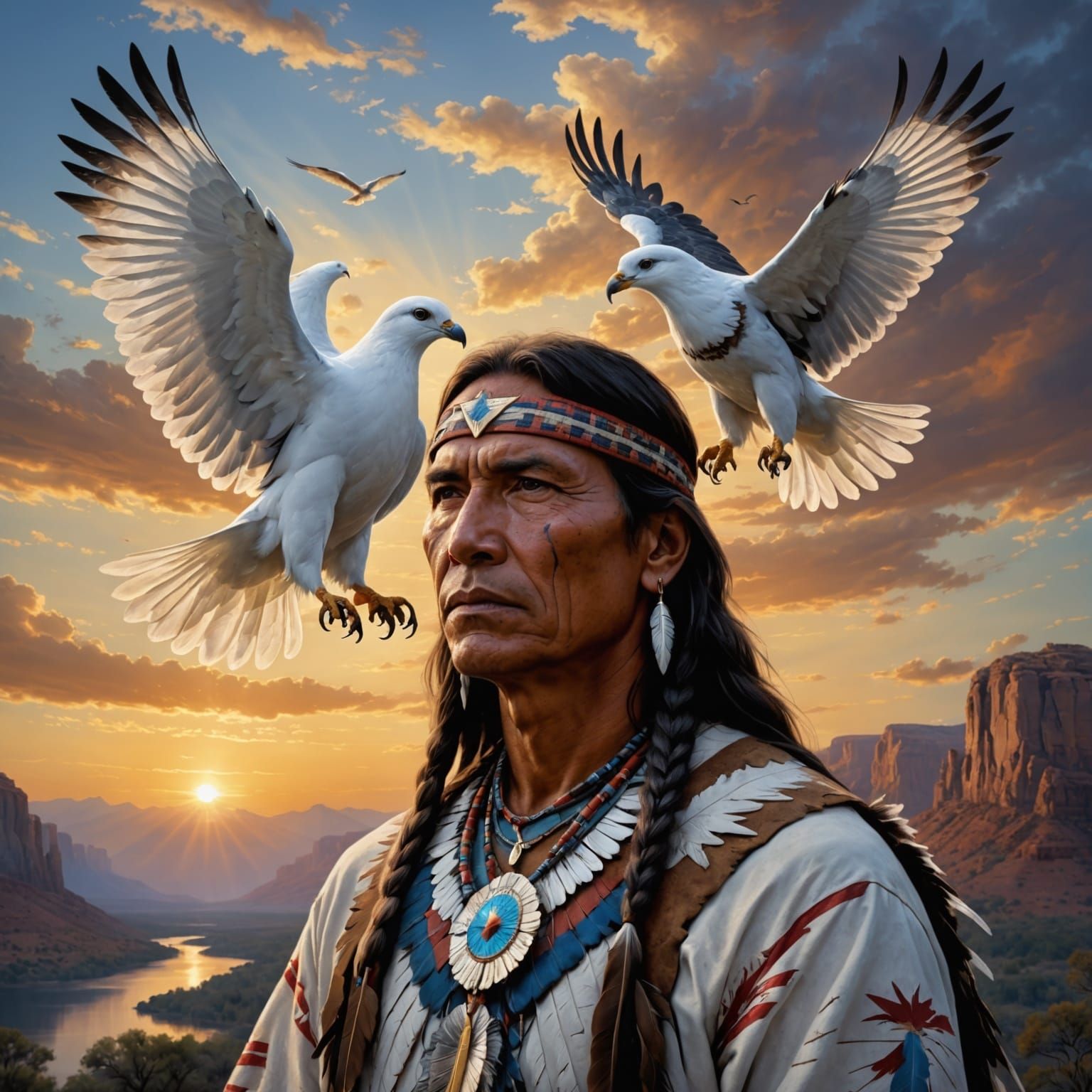 Native American Prayer Vision at Dusk