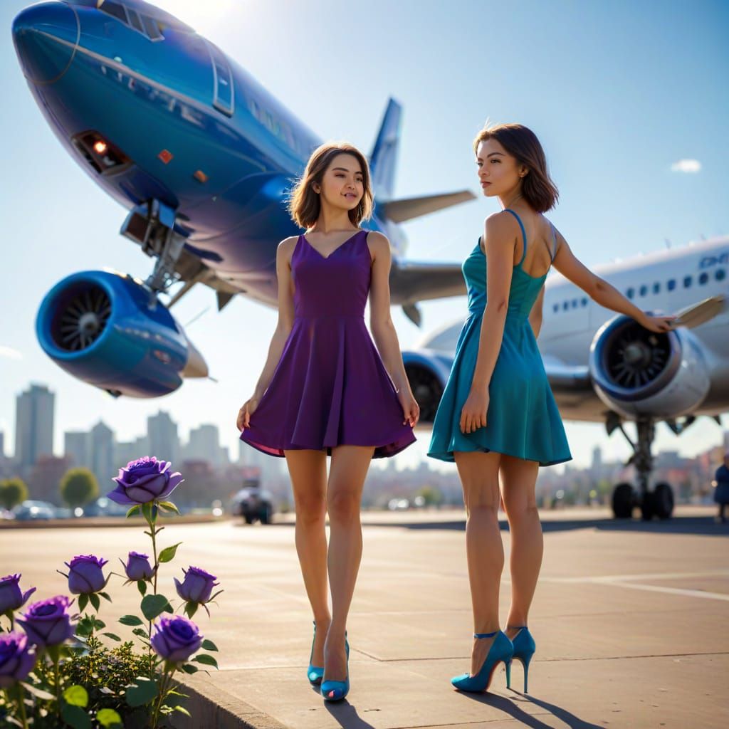 Woman with Blue Rose in Cityscape Photo