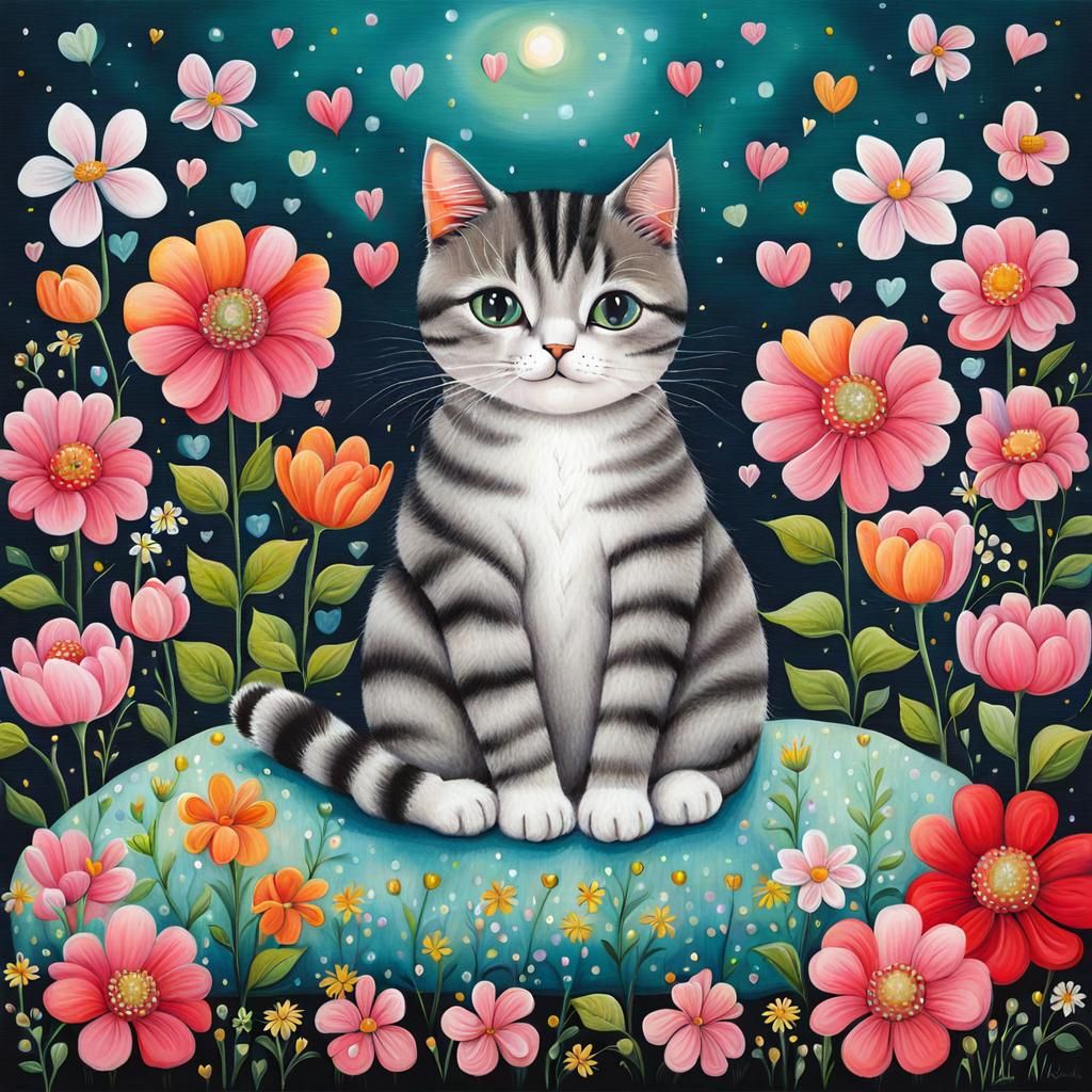 Surreal Fairy Feline in Whimsical Garden