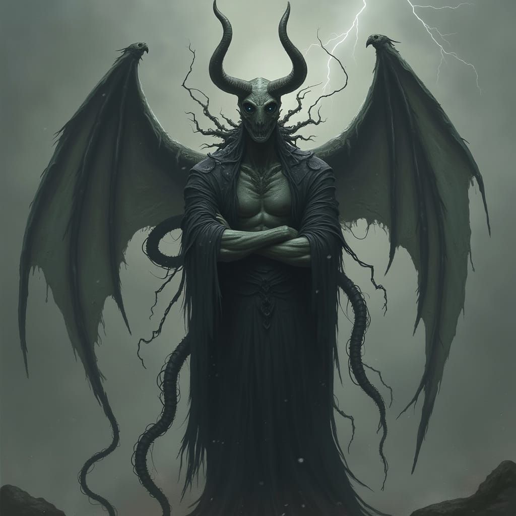 Ominous Dark Creature with Mechanical Wings