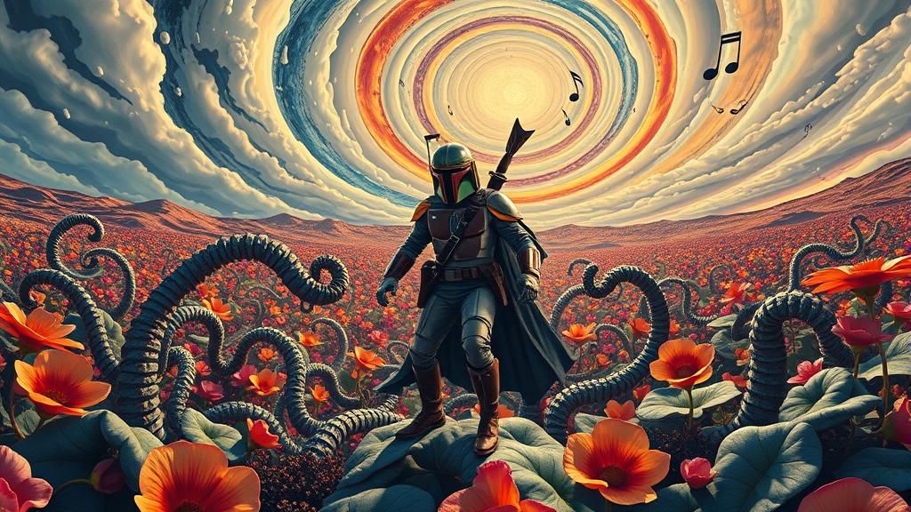 Vast Surreal Landscape of Twisting Flora and Metallic Rorsch...