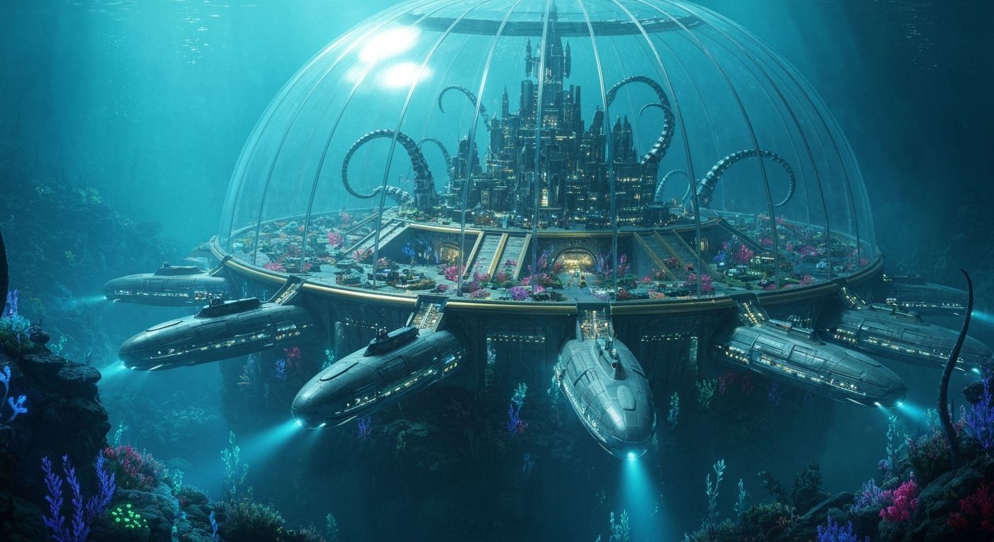 Opulent Underwater Villain City Command Center