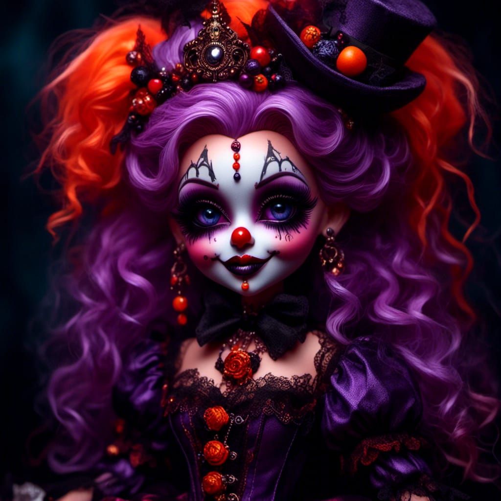 Spooky Victorian Clown Doll in Vibrant Colors