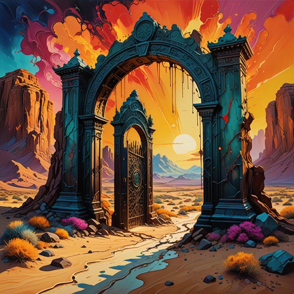 Surreal Desert Gate Melts in Golden Light