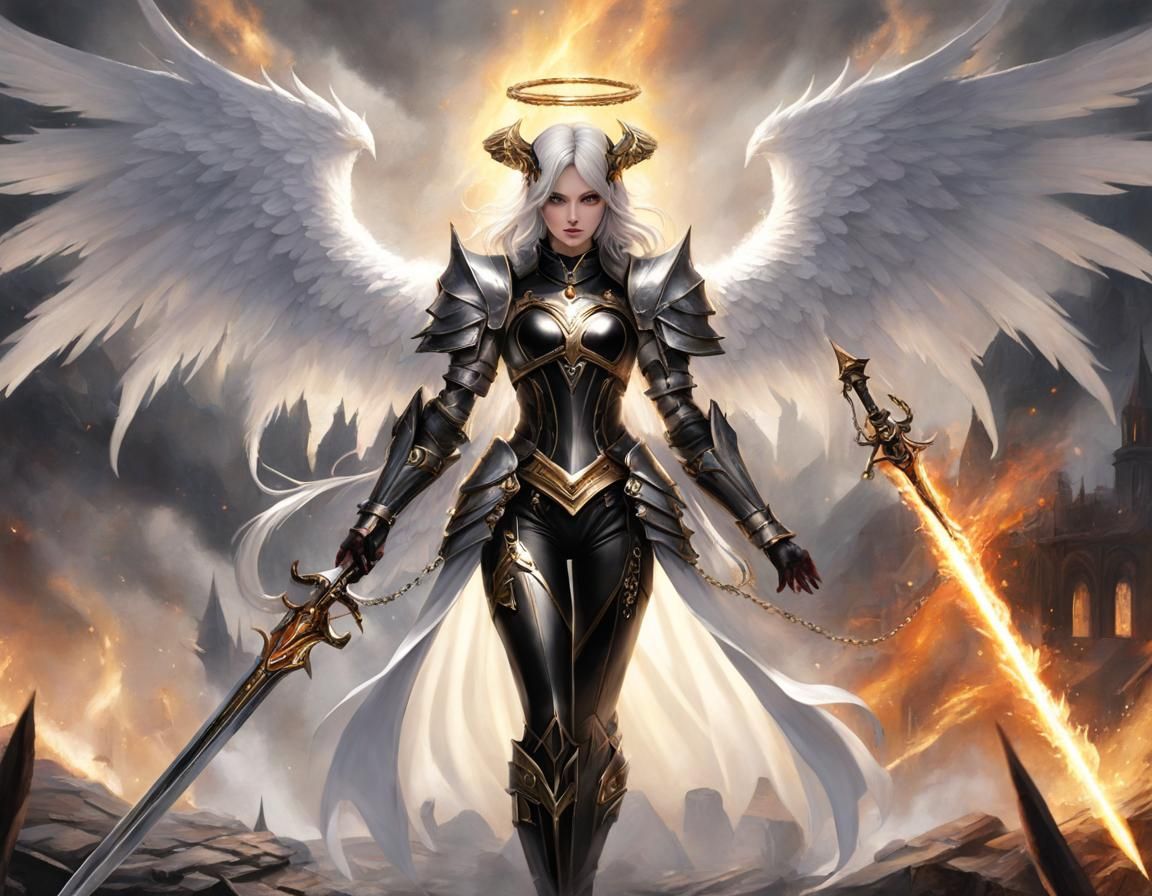 Epic Angel-Demon Goddess with Balance of Fire and Ice