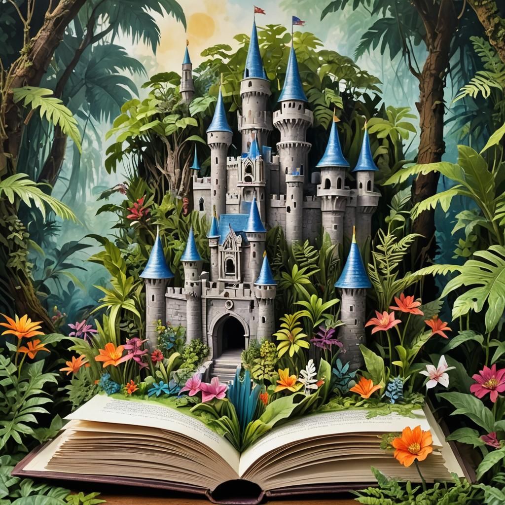 Fantasy Castle Emerges from Tropical Book Wonderland