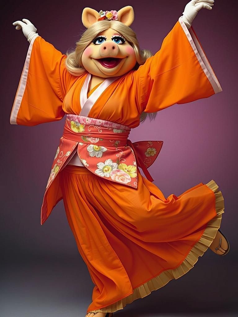 Miss Piggy in a kimono.