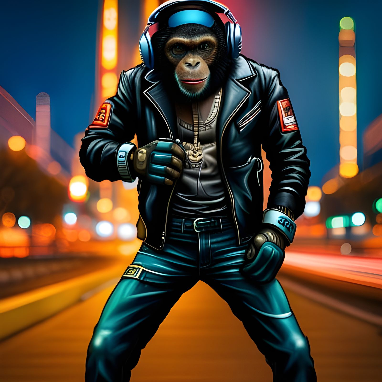 Cyberpunk Chimpanzee in Neon Hues