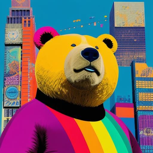 Giant Teddy Bear Towers Over Vibrant Cityscape